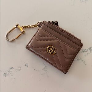 Gucci GG Marmont Calfskin Matelesse Pink Leather Card Holder Keychain